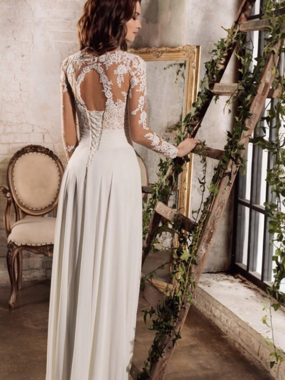 Elegant A-Line Boho Sleeved Wedding Dress - Picture 2 of 2